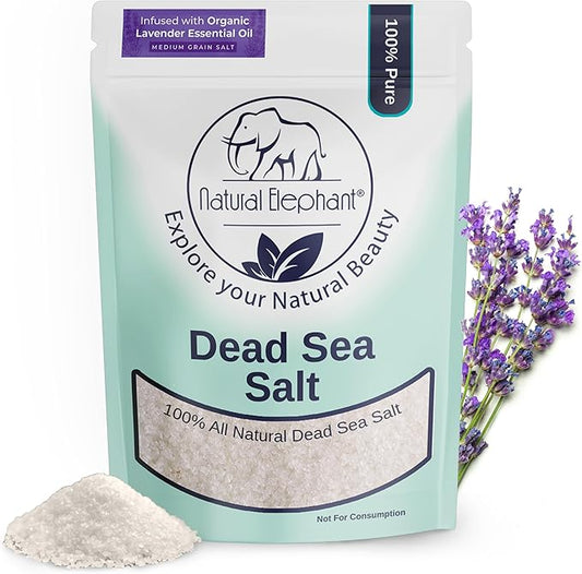 Natural Elephant Dead Sea Lavender Bath Salt Bathing and Foot Soak for Relaxing and Nourishing- 100% Pure with Organic Lavender Essential Oil - Medium Coarse Grain (1 lb (16 oz) Bag)
