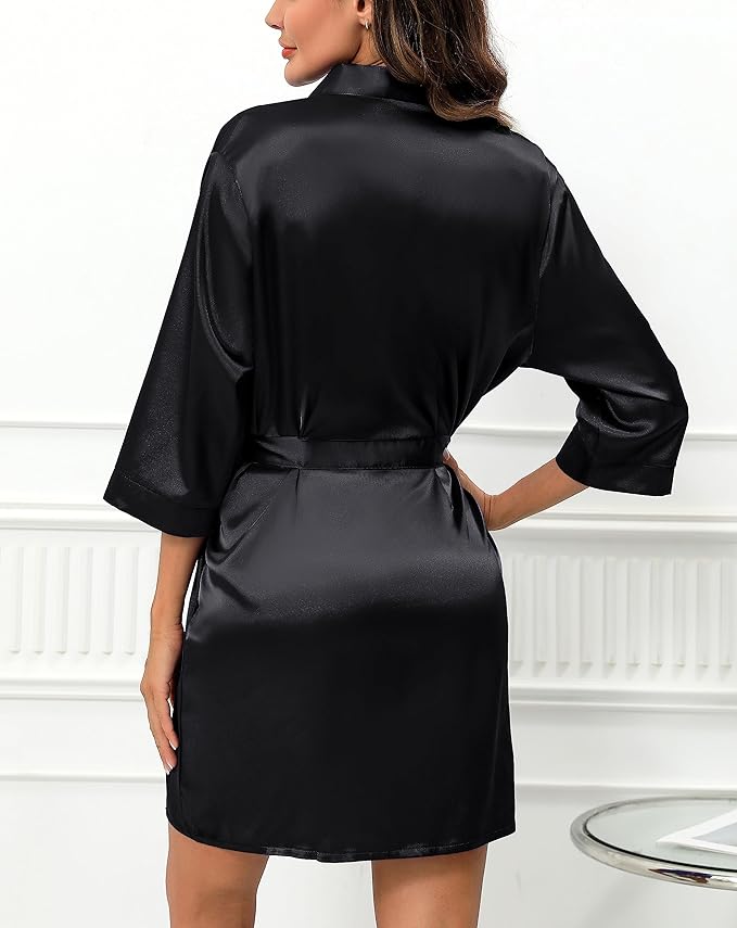 Samring Women's Bride Bridesmaids Robe Short Satin Kimono Robes for Wedding & Bridal Party Silk Bathrobes for Women