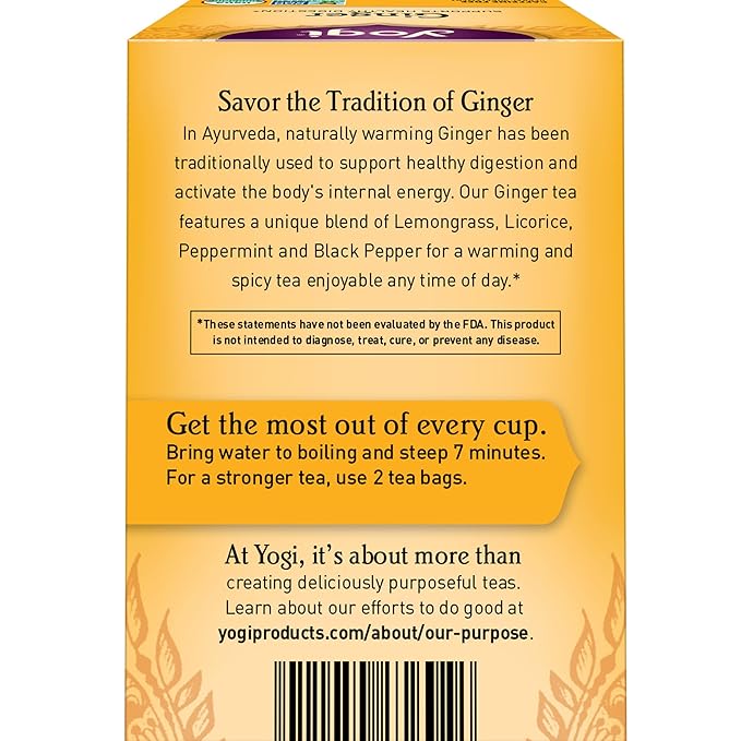Yogi Tea - Ginger Tea (6 Pack) - Supports Healthy Digestion - Soothing and Spicy Blend - Caffeine Free - 96 Organic Herbal Tea Bags