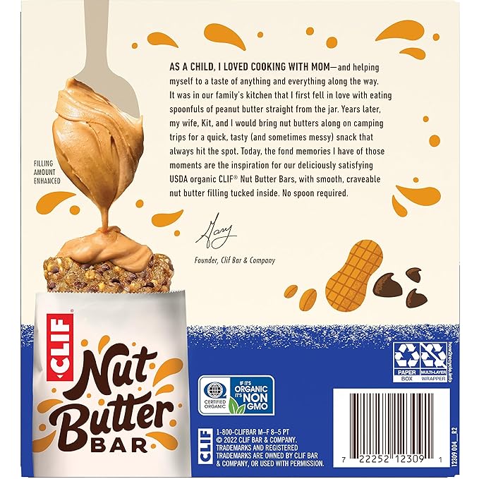 CLIF Nut Butter Bar - Chocolate Chip & Peanut Butter - Filled Energy Bars - Non-GMO - USDA Organic - Plant-Based - Low Glycemic - 1.76 oz. (5 Pack)