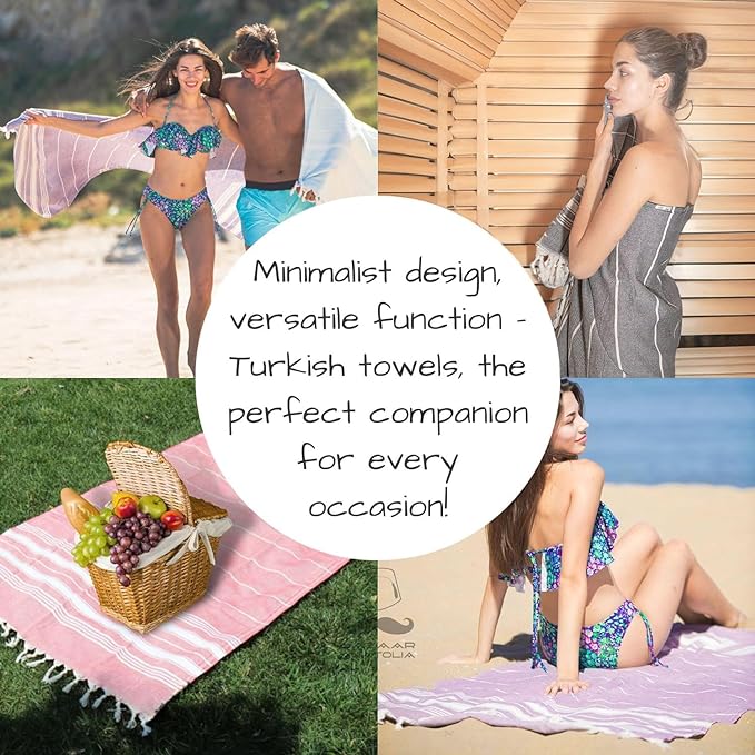 Bazaar Anatolia Turkish Beach Towel – 100% Cotton, Quick Dry, Sand Free Towel for Bathroom, Yoga, Restorative Practice – Oversized 71x39 Inches – Stripe Black