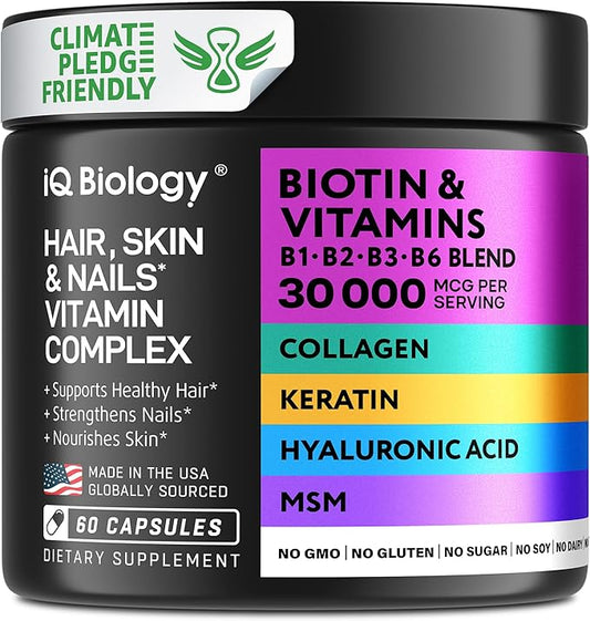 Biotin for Hair Growth Women & Men with Keratin, Collagen Complex 30000 mcg – Capsules for Hair Loss & Stronger Thickness – Skin & Nails Vitamins, Biotin 10000mcg and Collagen Supplements - 60 Pills