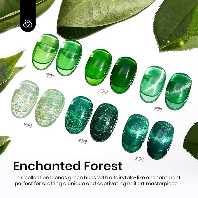 beetles Gel Polish Christmas Green Gel Nail Polish Set 6 Winter Colors Cat Eye Jelly Glitter for Salon Manicure Nail Art DIY at Home UV LED Needed Gifts for Women Girls Enchanted Forest