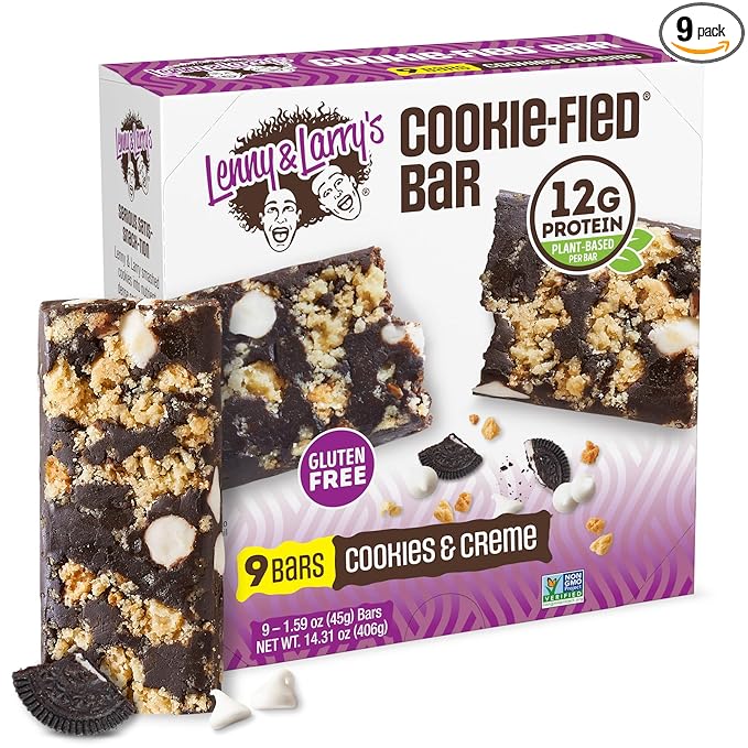 Lenny & Larry's Cookie-fied Protein Bar – Cookies & Creme Vegan Protein Bars 9x45g – Healthy Snacks with 12g Plant Protein & 5g Fiber – Gluten free Power Bar, Keto Friendly, Non-GMO & Vegan