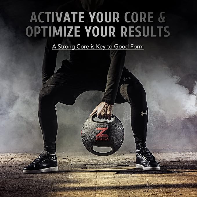 ZELUS Medicine Ball with Dual Grip| 10/20 lbs Exercise Ball |Weight Ball with Handles| Textured Grip Exercise Ball |Strength Training| Core Workouts