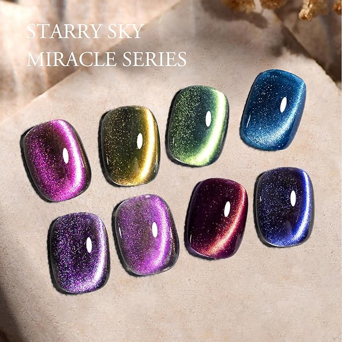 CANNI 8 Pcs 9 ML Cat Eye Gel Nail Polish Set, Red Purple Pink Blue Green Glitter Rainbow Holographic Cat Eye Gel Polish Kit with Magnet Colors Nail Art Manicure Salon DIY Gifts