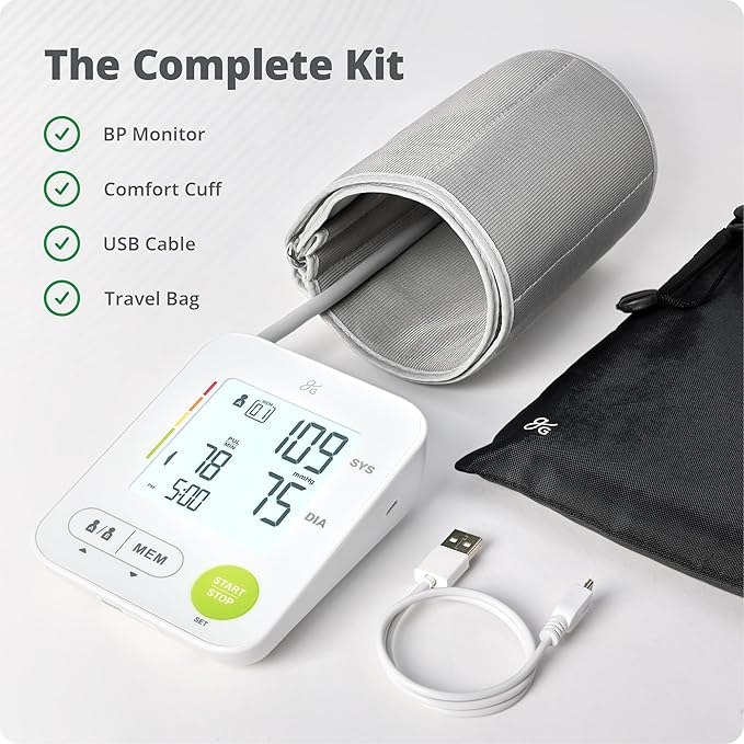 Greater Goods Bluetooth Blood Pressure Monitor for Home Use, Upper Arm BP Machine with Wide Range Cuff, Accurate Digital Readings, Balance Health App, Compatible with iOS and Android Devices