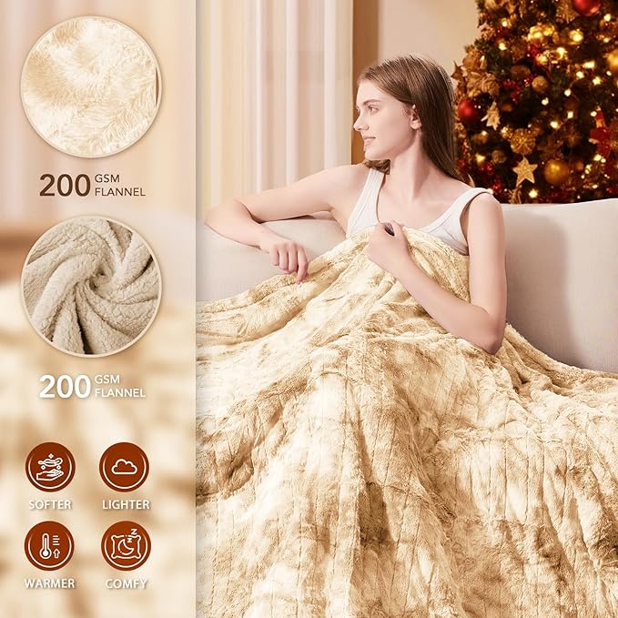 Homemate Electric Heated Blanket Full Size - 72"x84" Heating Blanket Full Size 1/2/4/6/8 Hours Auto-Off 10 Heat Level Over-Heat Protection Luxury Faux Fur Sherpa ETL Certification