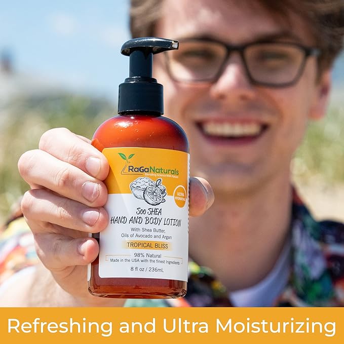 RaGaNaturals Tropical Body Lotion 16fl oz and Body Cream 8fl oz, Ultra Hydrating Moisturizer for Women, Men, Babies and Kids.