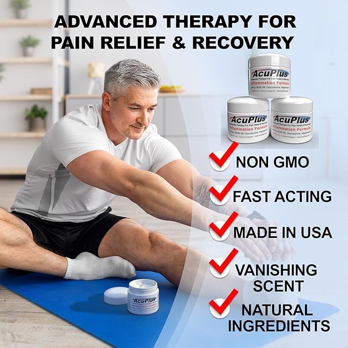 AcuPlus - Advanced Pain Relief Topical Anti Inflammatory Cream to Soothe Muscle & Joint Pain - Arthritis, Bursitis, & Tendonitis - Fast-Acting Formula with Natural Ingredients - 4 oz. each, Pack of 3