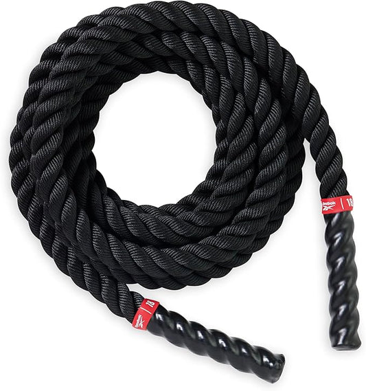 Reebok 18 ft Battle Rope, 1.5" Thick Exercise Rope for Home Gym Workout, Anti-Slip Handles for Strong Grip, Battle Ropes for Core Strength, Muscles Building & More, Workout Equipment for Men & Women