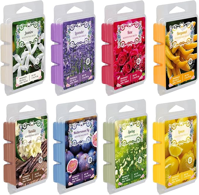 8 Scented Melted Wax Blocks 2.5 oz,Hand Poured Vegan Wax, Immersion Experience Set forYoga, Sleep, Reading and Meditation.