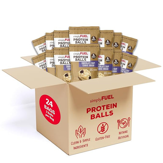 simplyFUEL Whole Food Protein Balls with Probiotics - Chocolate Chip Cookie Dough Snacks - Protein Snack - Gluten Free Energy Balls (24 Packs)
