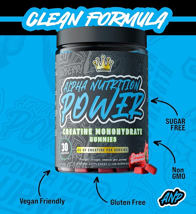 Creatine Monohydrate Gummies 5g - Strawberry-Watermelon Flavored Creatine for Men and Women - Supplement Supports Muscle Growth, Energy, Pre and Post Workout, Focus & Cognition, Recovery (120 Count)