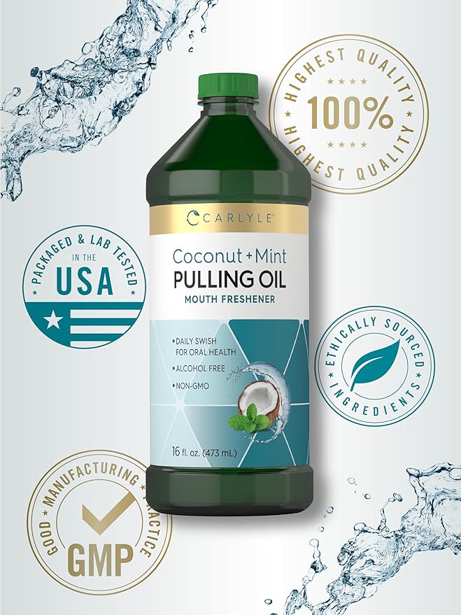 Carlyle Pulling Oil for Teeth & Gums | 16 Fl Oz Pack of 2 | Coconut and Mint | Alcohol Free & Non-GMO