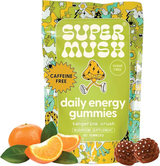 Energy Mushroom Gummies - Organic Lions Mane Supplement with Cordyceps, Rhodiola, L-Theanine, Maca - Vegan & Sugar-Free - Energy, Focus, Stamina, Stress Reduction - 60 Gummies (30 Servings)