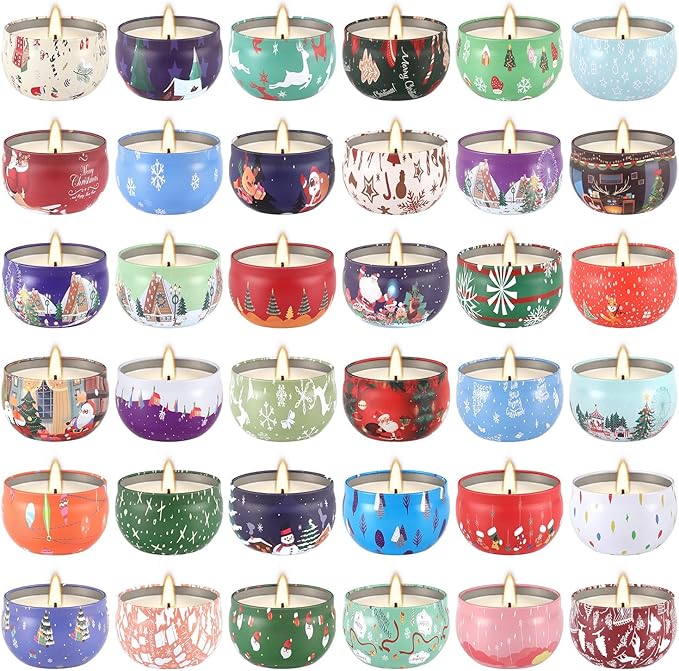 36 Packs Christmas Scented Candles, 2.5oz Smokeless Clean Burning Soy Wax Candles for Home Decor, Festive Gifts & Holiday Ambiance