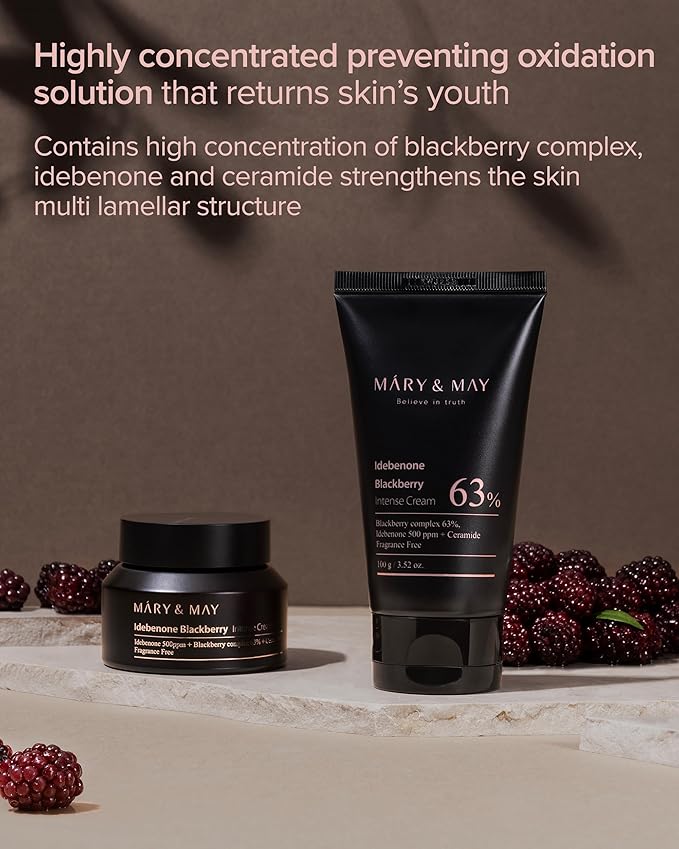 Mary&May Idebenone Blackberry Cream | Antioxidant Korean Moisturizer with 5 Ceramides & Hyaluronic Acid | Skin Barrier Repair & 48H Hydration | For All Skin Types (100g/3.52oz)