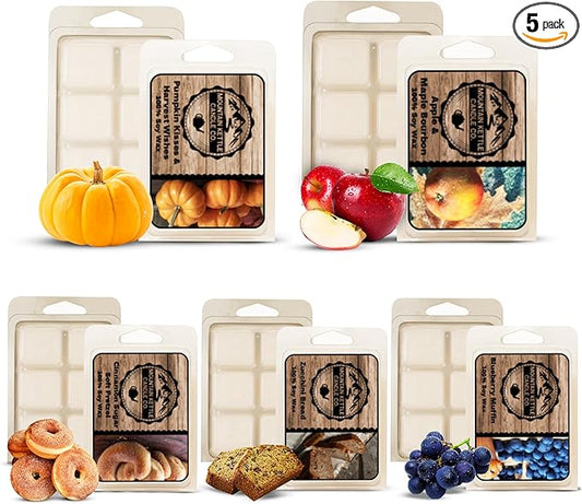 Wax Melts (Pack of 5) | HandPoured Soy Wax | Scent for Warmers | Made with Natural Oils | Pumpkin Kisses, Apple Bourbon, Cinnamon Sugar, Zucchini Bread, Blueberry