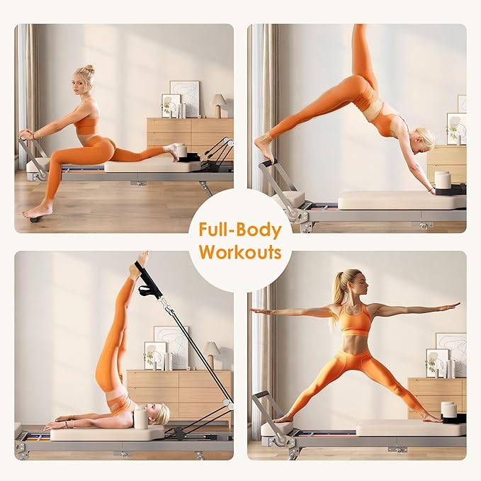 DlandHome Pilates Reformer, Foldable Pilates Reformer Machine with Springs & Resistance, Suitable for Advanced and Beginners Users Adjustable Pilates Equipment for Full-Body Home Workout Up to 330 lbs