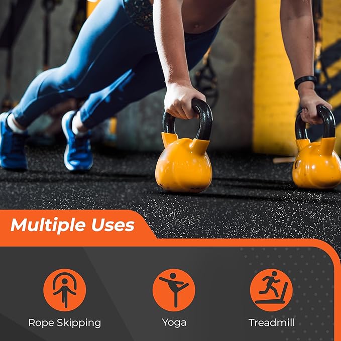 SUPERJARE 0.4'' Thick 36 Pcs 144 Sq Ft Rubber Top Exercise Equipment Mats, High Density EVA Foam Mats with Rubber Top, Interlocking Gym Flooring for Home Gym, Protective Workout Mat, Black/Grey