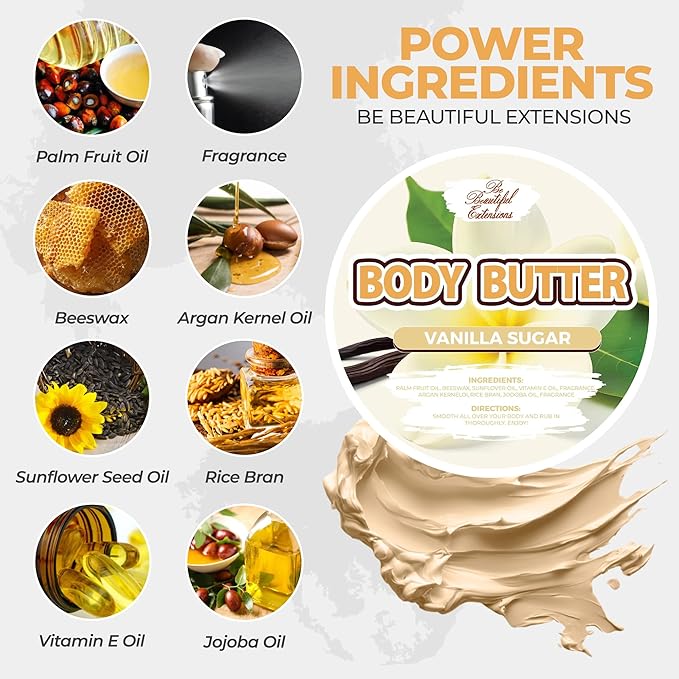 body butter vanilla sugar scent long -lasting fragrance,hydrate skin jojoba oil and more 8oz