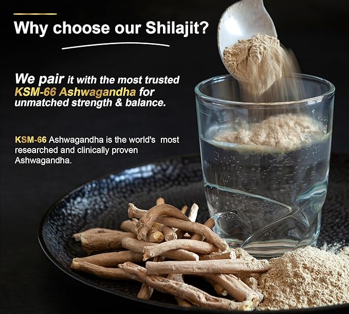 8-in-1 Shilajit for Men & Women with Ashwaganda Himalayan Organic Supplement with Rhodiola Rosea, Ginseng, Turmeric, Mushroom, for Immune Support, Energy, Calm, Focus, Clarity, Sleep, Cortisol