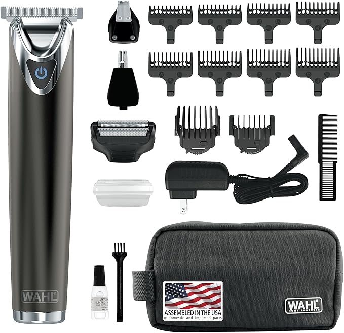 WAHL USA Stainless Steel Lithium Ion 2.0+ Slate Beard Trimmer for Men - Electric Shaver, Nose Ear Trimmer, Rechargeable All in One Men's Grooming Kit - Model 9864