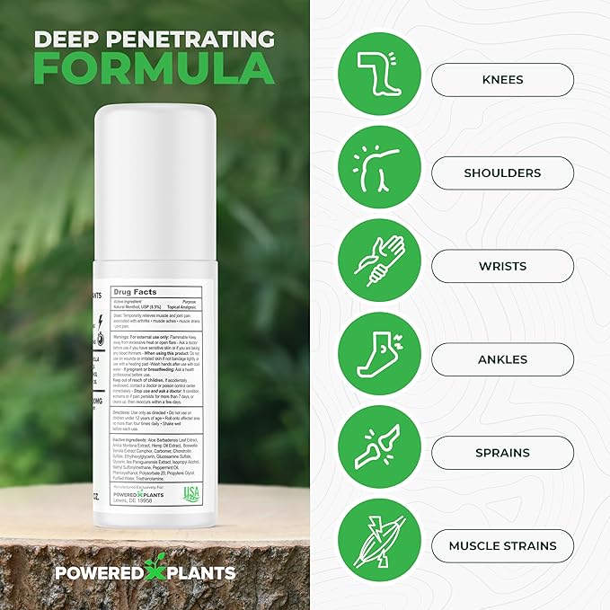 Hemp Oil Roll On - Menthol Rub with Boswellia & Arnica - 12,000mg Extra Strength Oil for Muscle Discomfort by Powered X Plants - Pack of 3, 3 fl.oz.