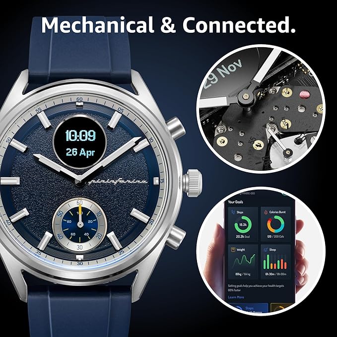 pininfarina Sport Sintesi Smart Watch, Heart Rate Monitoring, Fitness Tracker, FKM Strap, Sleep Monitoring, GPS Tracker, 30-Day Battery Life, Android & Apple Compatible