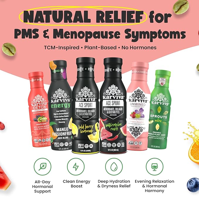 Karviva Juice Cleanse For Women's Health & Hormonal Balance | Ancient Remedies For Weight Control, Energy Boost, Skin Health | Detox, Energy, Collagen Boost, and Destress | TCM-Inspired Relief | Non-GMO, 6 BPA-Free Bottles