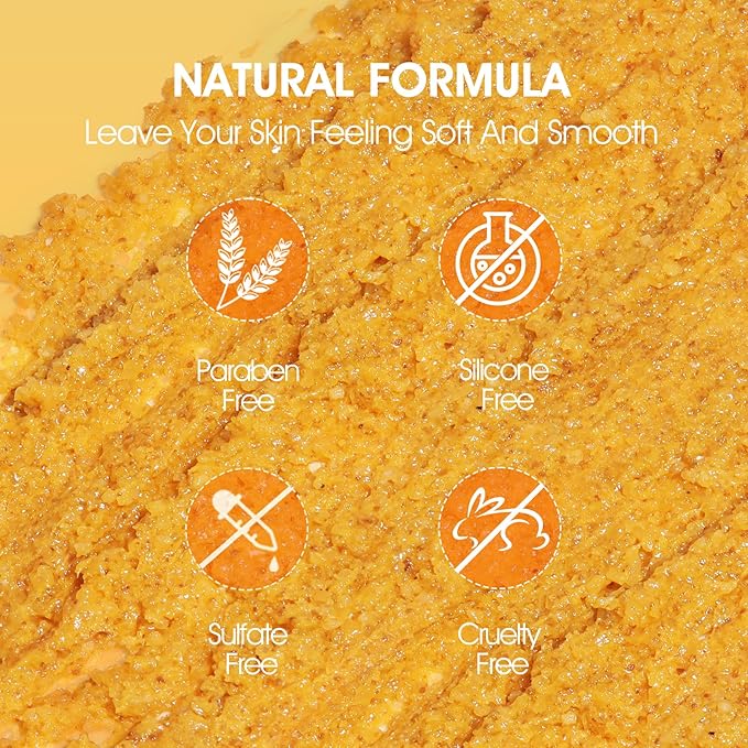 Body Scrub, Turmeric Exfoliating Body Scrub, with Coconut Oil & Vitamin C, Bikini Area Exfoliator Gently Exfoliate Body Hand and Foot Scrub, Moisturized Skin for Women and Men, 11.28oz/320g