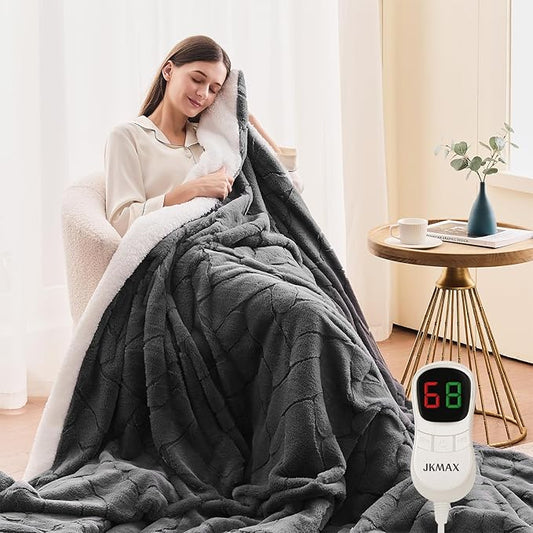 Heated Electric Blanket- Electric Throw Blanket 100"x90" for Bed- Heated Blanket with 5 Heating Levels& 4 Hours Auto Off for Home Office - Soft Sherpa Heating Blanket for Full Body(Grey)