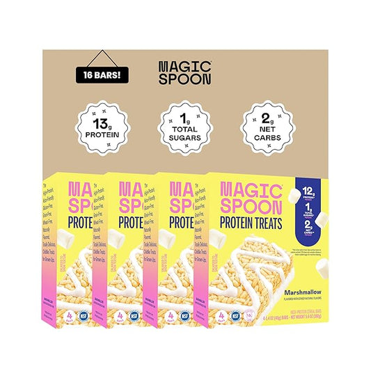 MAGIC SPOON Treats - High Protein, Low Carb, Keto Friendly, 1g of Sugar, Gluten Free, Crispy Treat Protein Bar Cereal Bar, On-The-Go Healthy Snack (Marshmallow, 16 Bars)
