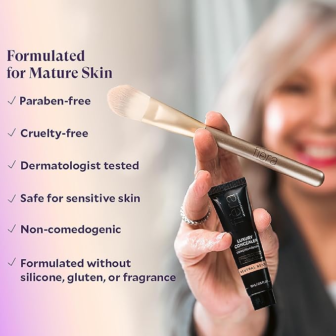 Fièra Luxury Concealer & Foundation with Anti-Aging Ingredients - Full Coverage for Dark Circles, Wrinkles, Fine Lines, and Spots, All-Day Wear For Mature Skin - Medium, 0.5 FL. OZ. / 15 ML
