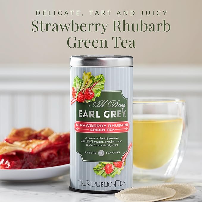 The Republic of Tea – All Day Earl Grey® Strawberry Rhubarb Green Tea, Naturally Caffeinated, 36 Tea Bags