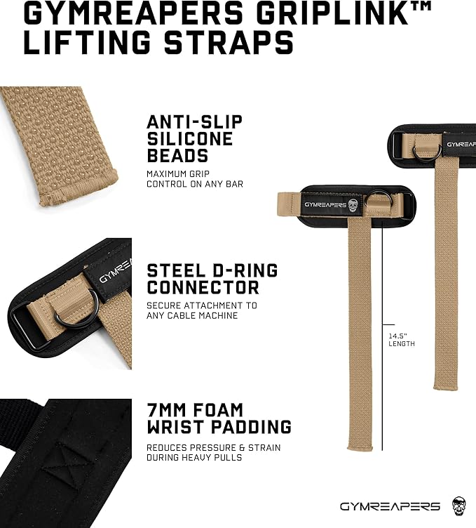 Gymreapers GripLink Lifting Straps – Heavy Duty D-Ring Weight Lifting Wrist Straps with Anti-Slip Silicone Grip Beads, Cushioned & Adjustable Support for Deadlifts, Powerlifting, Cable Machines & Gym Training