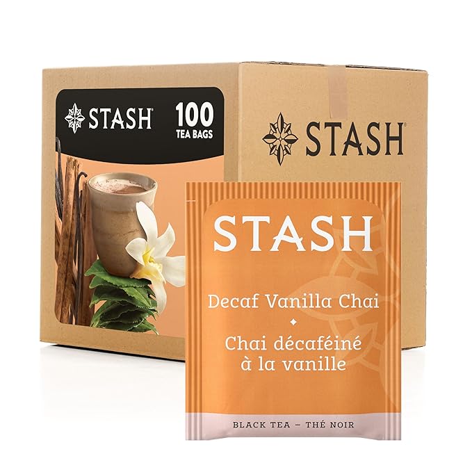 Stash Tea Decaf Vanilla Chai Black Tea, Box of 100 Tea Bags