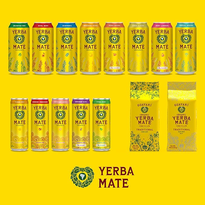 Yerba Madre Organic Sparkling Yerba Mate, Grapefruit Ginger, 80mg Natural Plant Based Caffeine, Smooth Energy & Focus, Carbonated, 12 Oz (Pack of 12) (Packaging May Vary)
