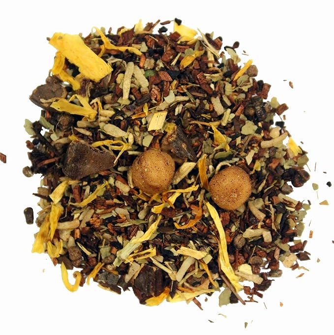 Nelson's Tea Vanilla Nut Spice - Cut & Sifted, Low Caffeine Rooibos Loose Leaf Tea with Honeybush, Yerba Mate, Chicory Root, Licorice Root, Cardamom Seeds, Coconut and Marigold Herbal Blend (4 oz)