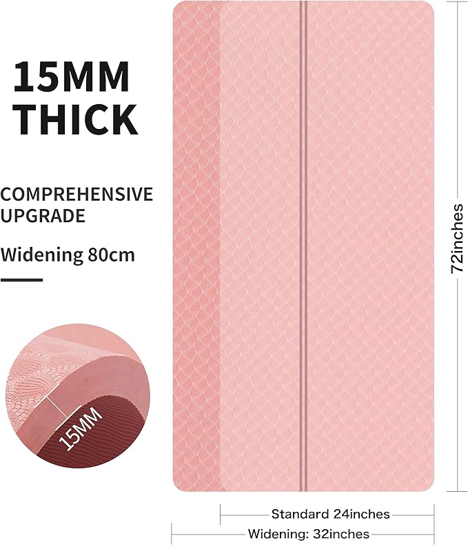 nuveti Large Exercise Mat - 15mm/20mm/30mm Thick Yoga Mat | Workout Mat for Fitness, Yoga, Pilates, Stretching & Floor Exercises for Women & Men with Free Carrying Bag