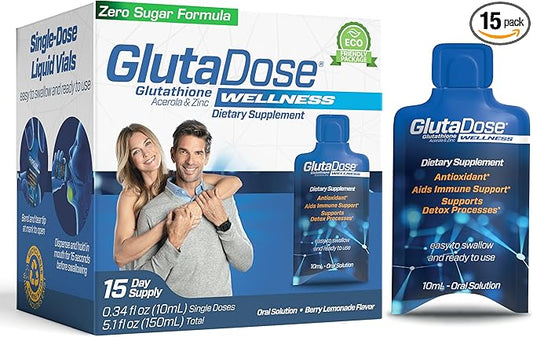 Liquid Glutathione Drops, Lemon Berry Flavored Acerola with Zinc, Daily Vitamin & Mineral Blend, Zero Sugar Formula, 0.34 fl oz, Pack of 15