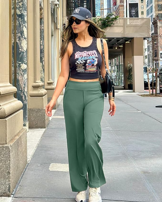 G4Free Yoga Pants Women Wide Leg Pants with Pockets High Waist Stretch Dress Casual Sweatpants Petite/Regular/Tall