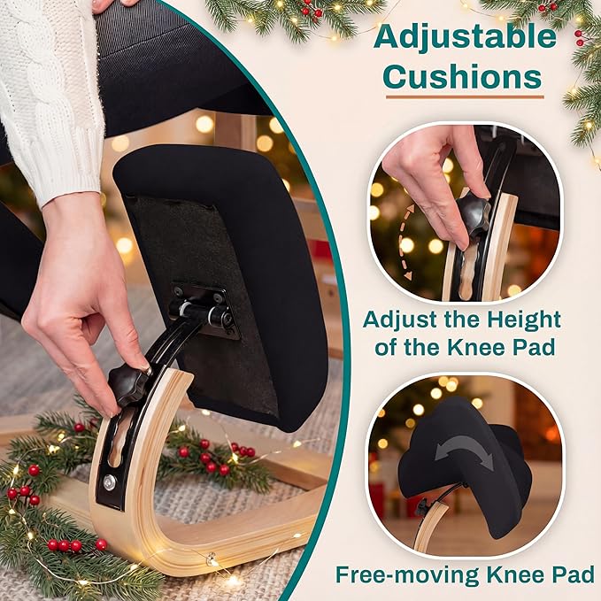 NYPOT Ergonomic Kneeling Chair with Adjustable Seats - Knee Chair for Posture Correction & Kneel Rocking Stool for Desk - Back Pain Relief and Support for Home and Office (Modern, Black Sand)