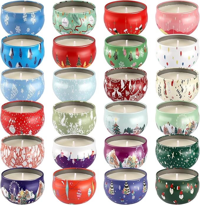 24 Pack Christmas Scented Candles Gift Set for Woman, Jar Candle, 2.5 oz Soy Wax Tin Candle-Ideal Gift for Travel Home Décor