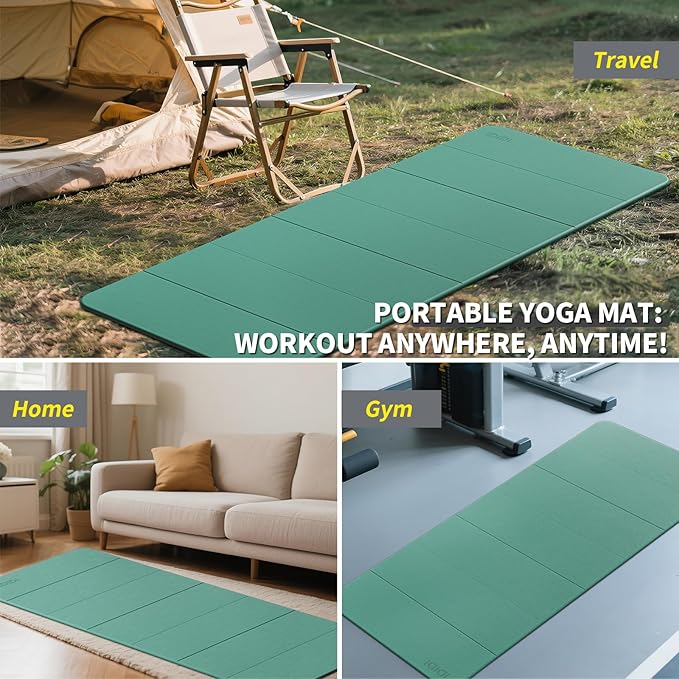 8mm Extra Large Foldable Yoga & Fitness Mat(74" x 31.5" x 0.32"), Double-Sided Non Slip & Lightweight Pilates Mat, Thick Wide Exercise Mats for Woman Man Kids, Portable Workout Mats for Travel, Studio or Home Use