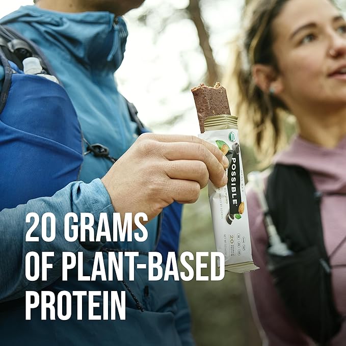 POSSIBLE Meal Bar - High Protein Energy Bars with 20g of Organic Plant-Based Protein - Vegan, Gluten-Free, Non-Dairy - USDA Organic - Clean Label - 1 Box, 10 Bars - Chocolate Almond