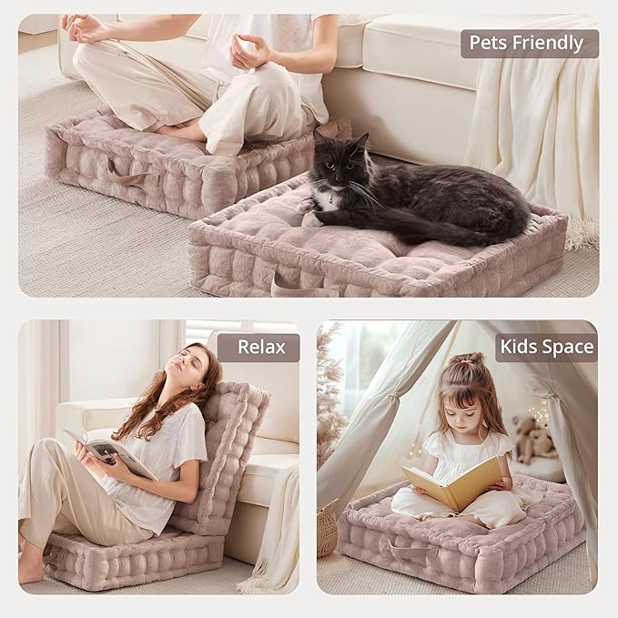 Intelligent Design Large Floor Pillow Meditation Cushion, 24" W x 24" L x 5" H, Square Blush with Handle