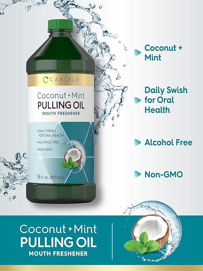 Carlyle Pulling Oil for Teeth & Gums | 16 Fl Oz Pack of 2 | Coconut and Mint | Alcohol Free & Non-GMO