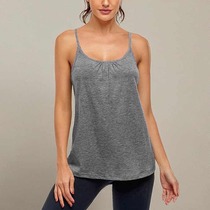 Hibelle Women's Workout Yoga Racerback Tank Tops with Built in Shelf Bra